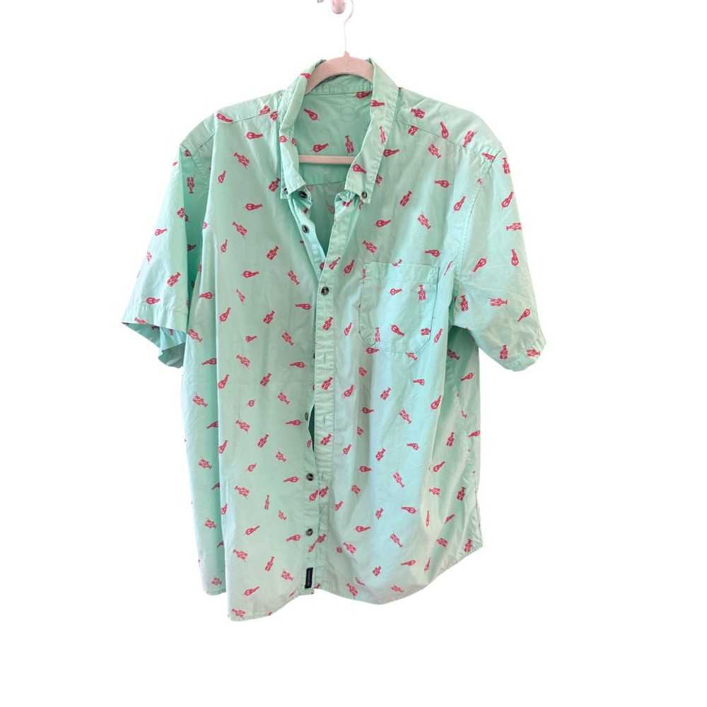 Summerville Mens XL Mint Green Red Lobster Print Cotton Button Down Shirt
